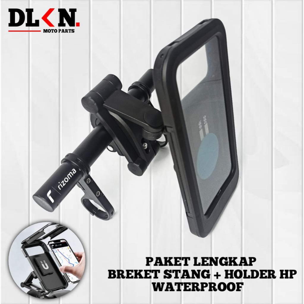 HOLDER HP MOTOR WATERPROOF PAKETAN KUMPLIT + BREKET STANG BULAT MOTOR PCX, ADV, BEAT STREET, VIXION 