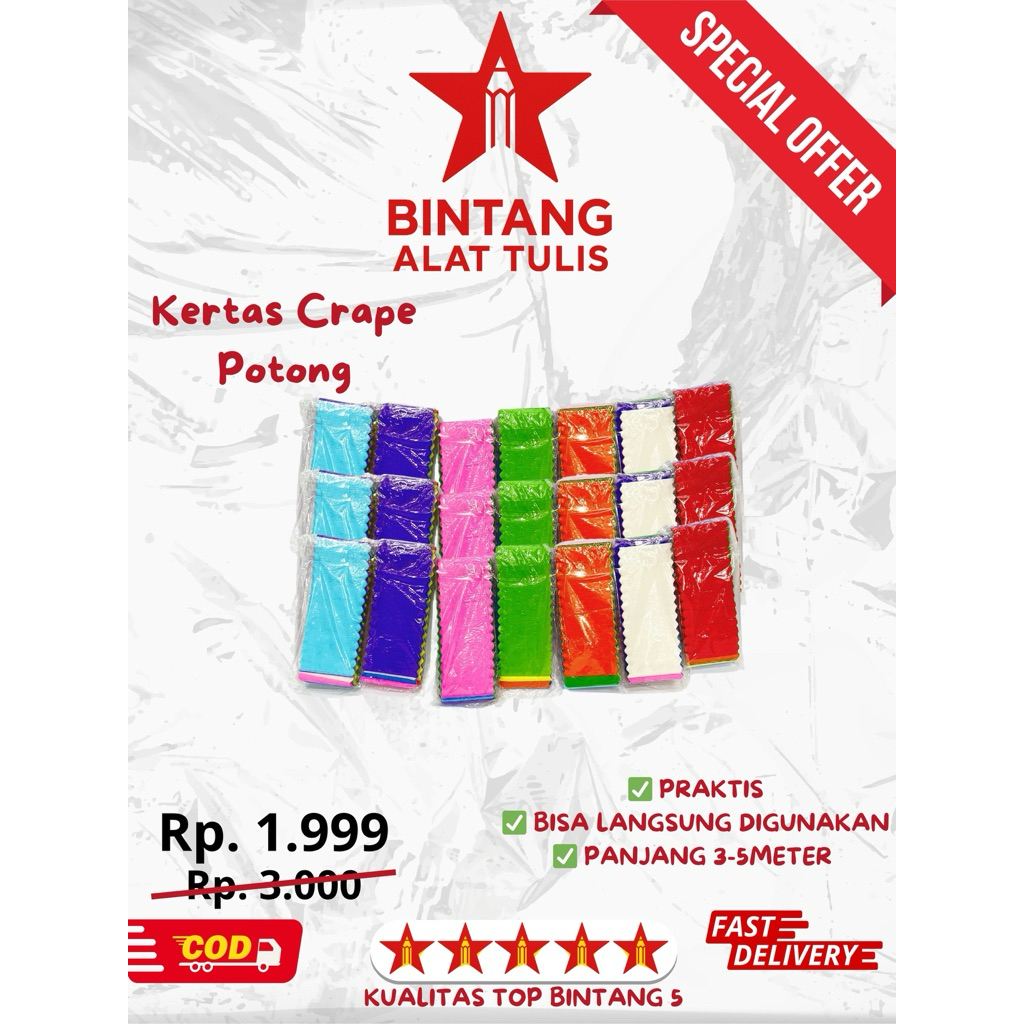 

Kertas Crape Potong Warna Warni | Panjang 3-5 Meter | Kertas Lipat Dekorasi DIY Prakarya Anak TK SD
