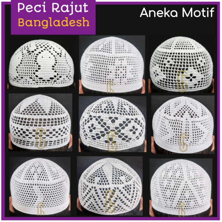 KODE P1Z Peci Rajut Bangladesh Aneka Motif Peci Madinah Peci Haji Putih Nyaman