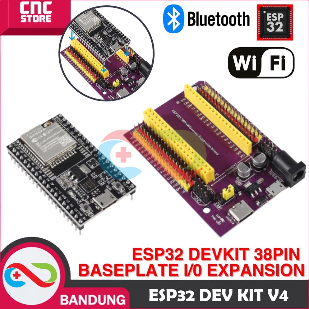 

KODE N23R ESP32 ESP32 DEVKITC V4 WROOM32U WIFI BLUETOOTH DEVELOPMENT BOARD PLUS EXPANSION BASE PLATE