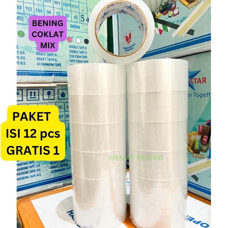 

KODE G13X Lakban Murah PAKET isi 12 pcs GRATIS 1 Packing 45 mm 9 y