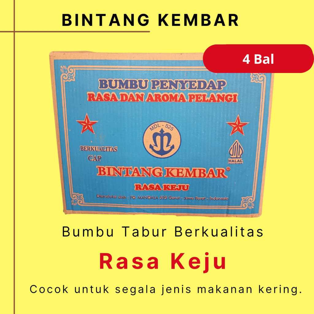 

Bumbu Tabur Rasa Keju merk Bintang Kembar mdl 525 1 Dus ( 288 sachet )