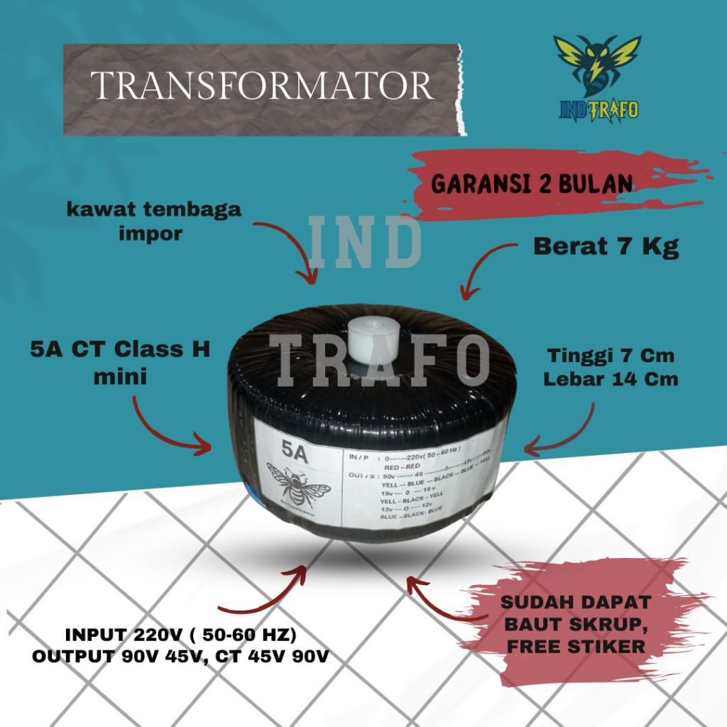 trafo toroid donat 5 ampere class h mini