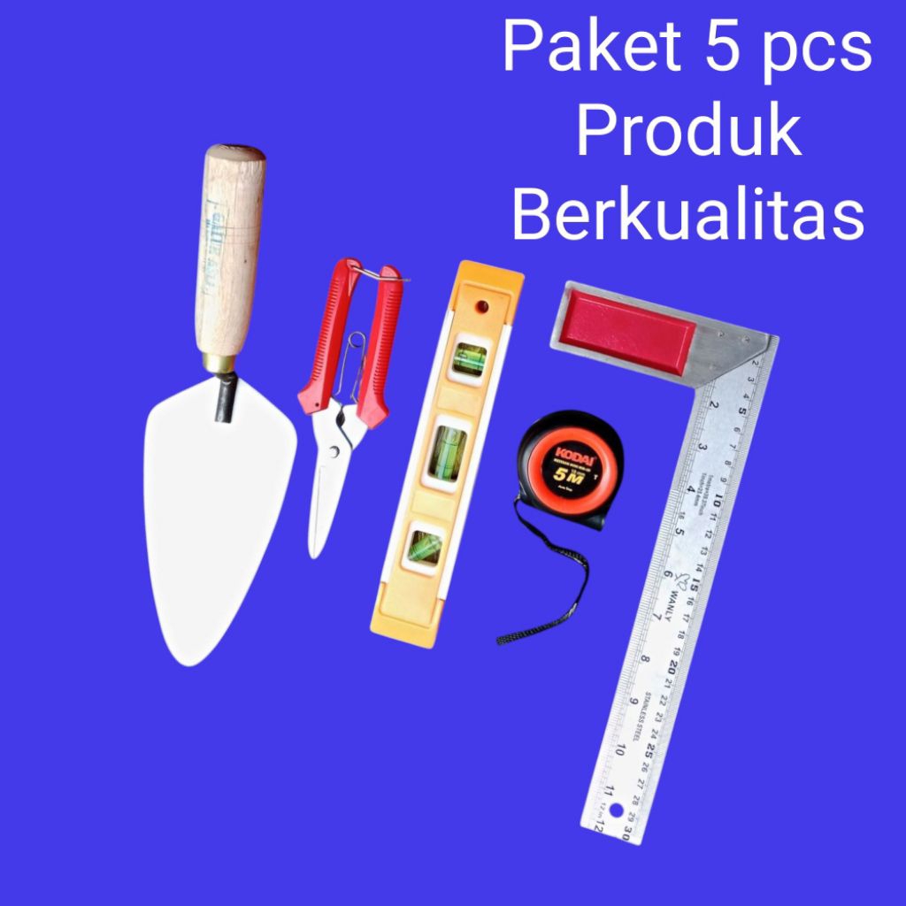 Paket 5 pcs/Alat Bangunan - Gunting Holo Merk Camel/Sendok Galur Asli 18cm/Siku Tukang Merk Camel/Wa