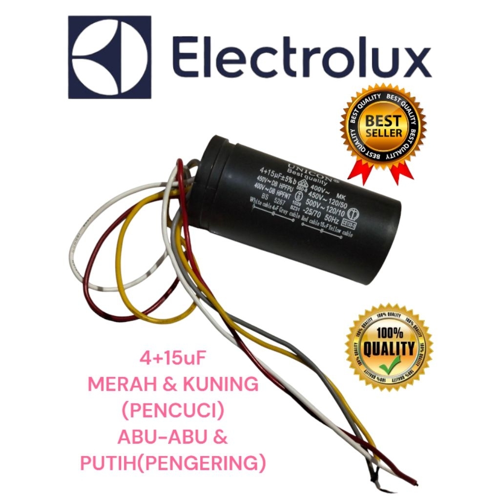 Kapasitor mesin cuci ELECTROLUX 4+15uF  Mesin Cuci 2 Tabung