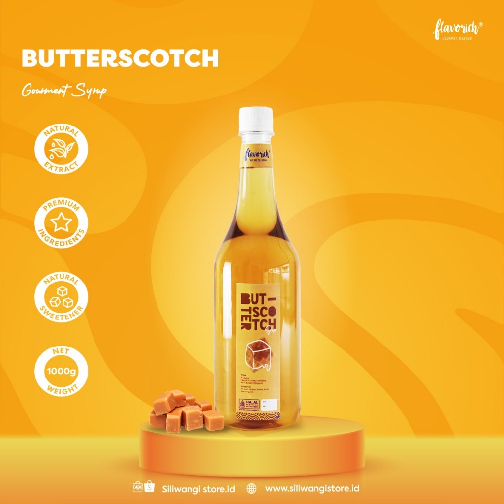 

Flavorich Butterscotch Gourmet Syrup 1000 ml - Sirup Rasa Butterscotch