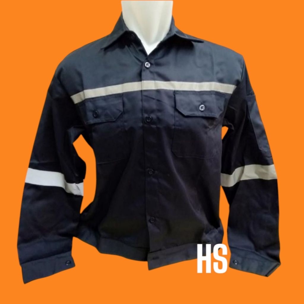 Baju safety kerja proyek lengan panjang Baju k3 proyek -Biru Dongker