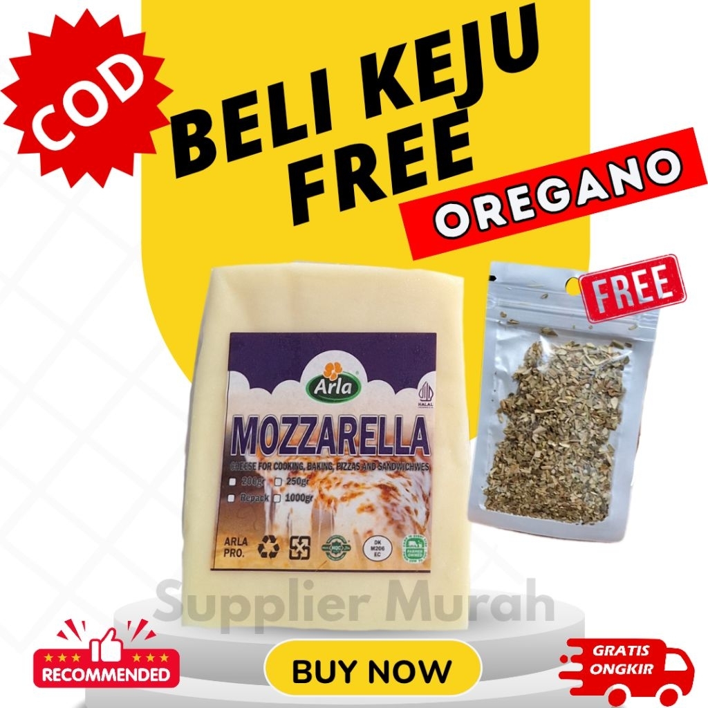 

[PROMO FREE) Arla Keju Mozarella 250 gr + Free Oregano herb taburan Pizza Spagetti Arla Pizza Topping Mulur Lumer