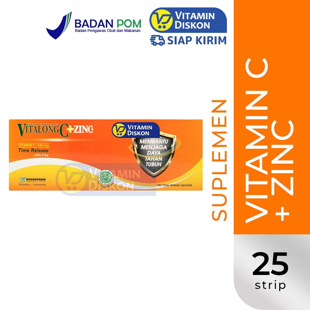 VITALONG C + ZINC 1 BOX ISI 25 STRIP | Suplemen Kesehatan Tubuh, Imunitas Tubuh, Daya Tahan Tubuh, V