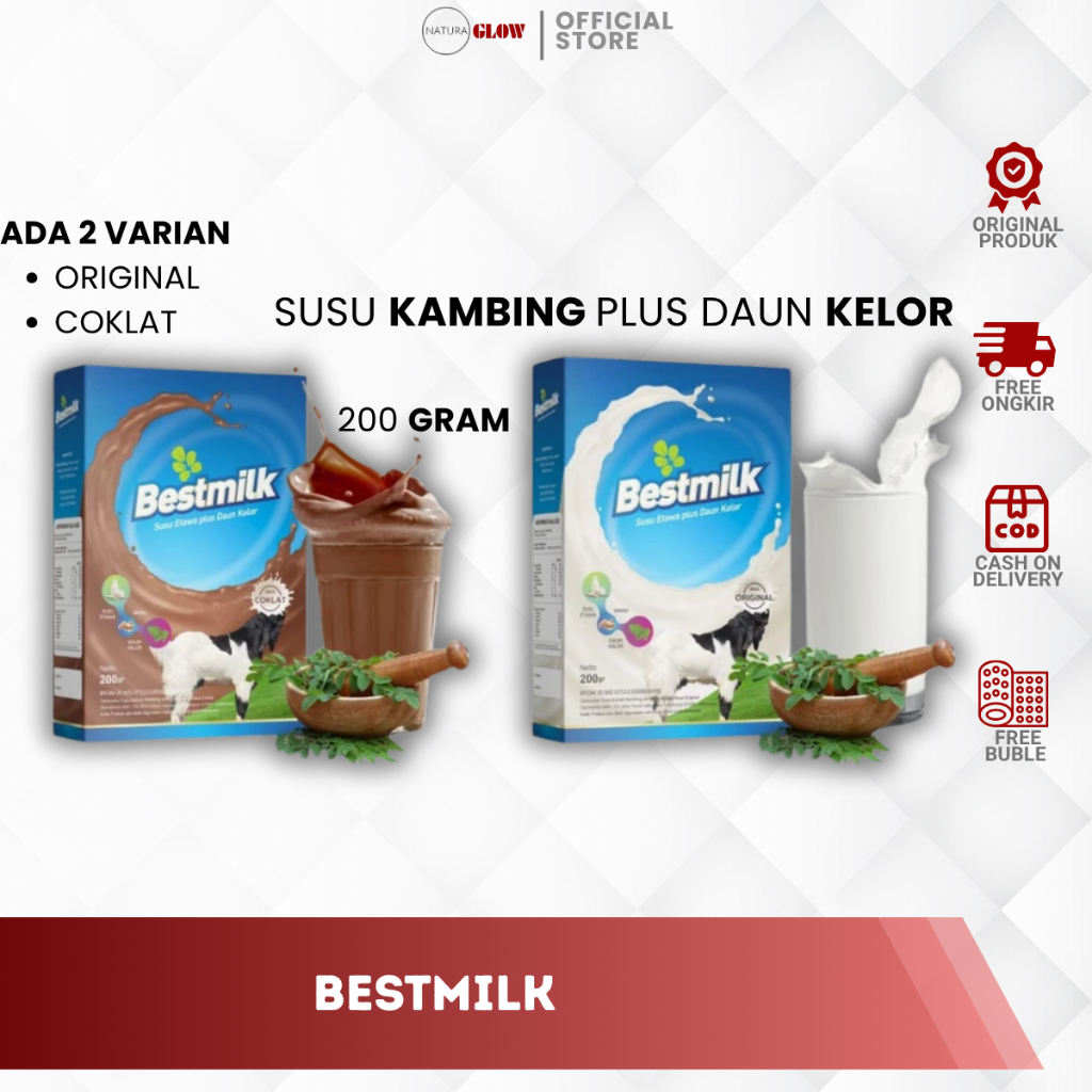 

BESTMILK SUSU KAMBING PLUS DAUN KELOR – SUSU KAMBING BUBUK 200GR | rasa coklat & original | kaya nutrisi untuk tulang, pencernaan & stamina | kombinasi susu kambing + kelor alami | original 100%