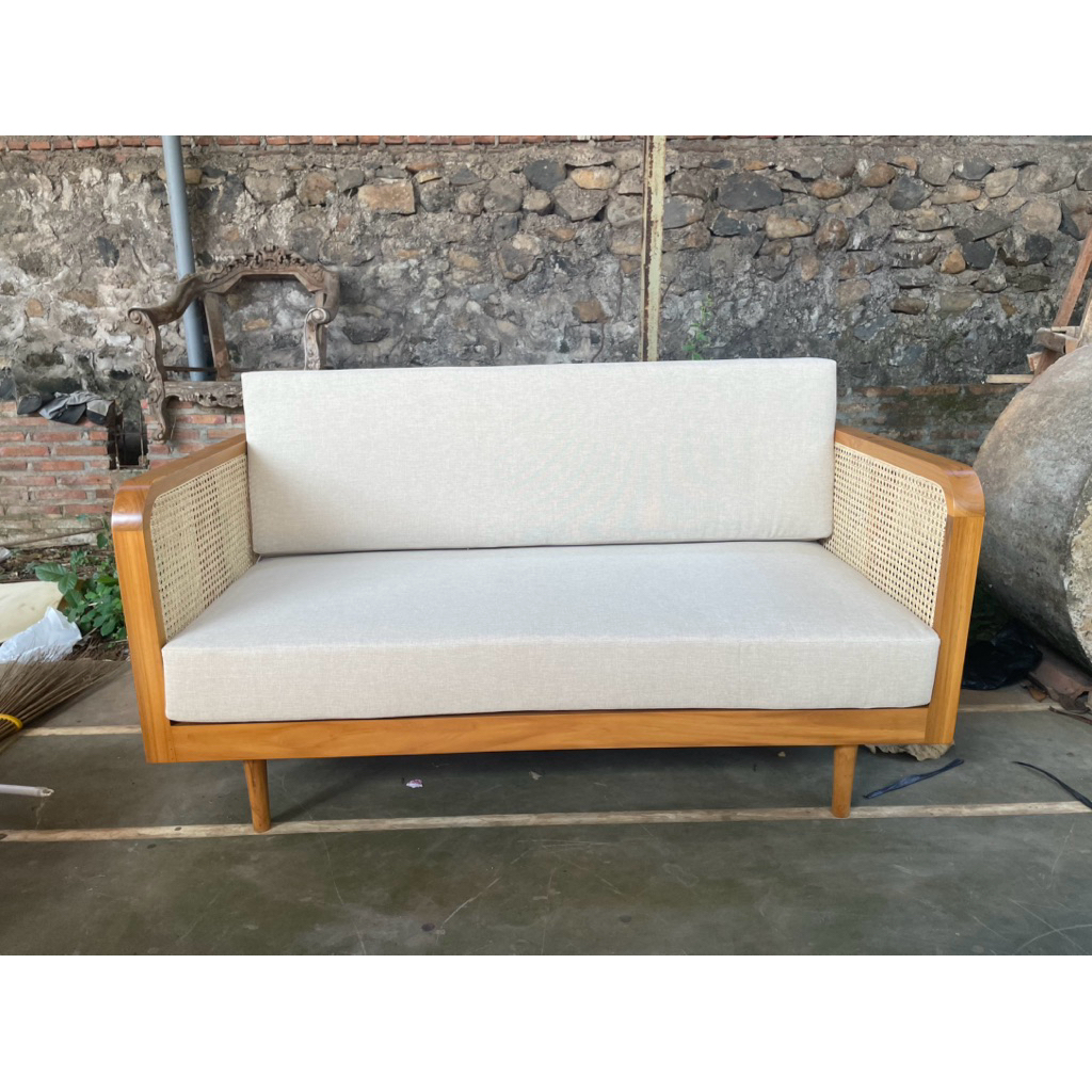 kursi bangku rotan / kursi tamu rotan / sofa bangku minimalis / sofa tamu kombinasi rotan
