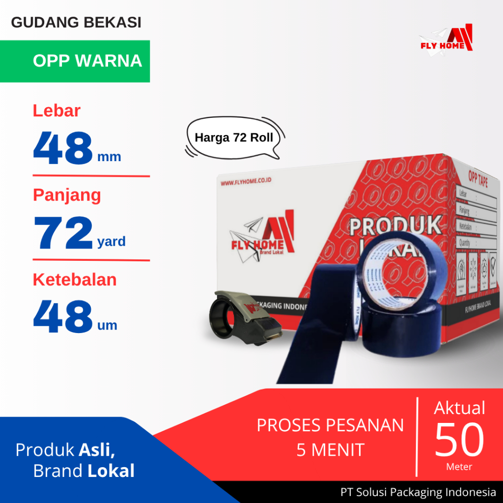 

FLYHOME 1Dus Lakban Warna Hitam 48x72Y 2Inchi 72 Yard CARGO