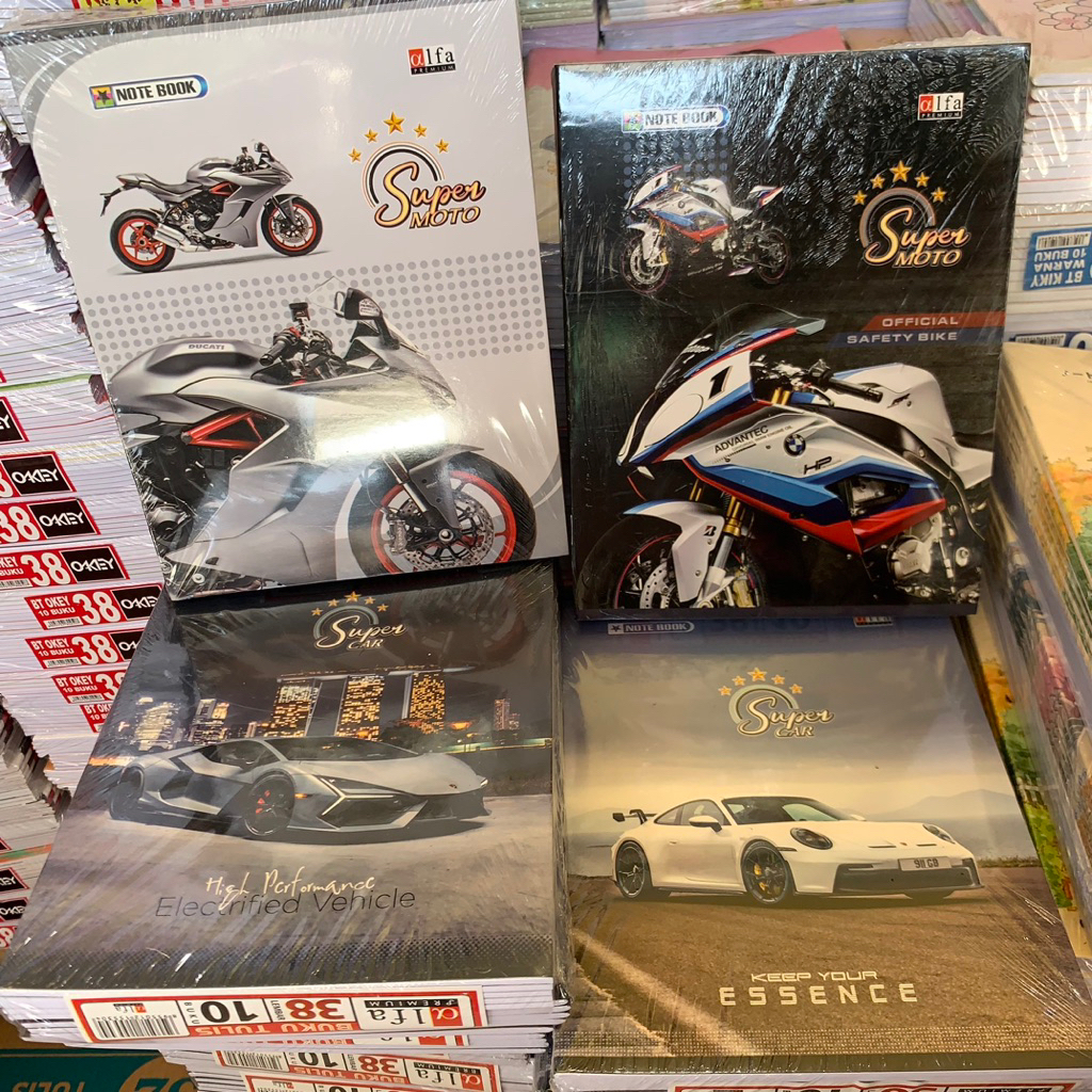 

1 pak isi 10 buku Tulis 38 lembar Alfa Motif Mobil Motor