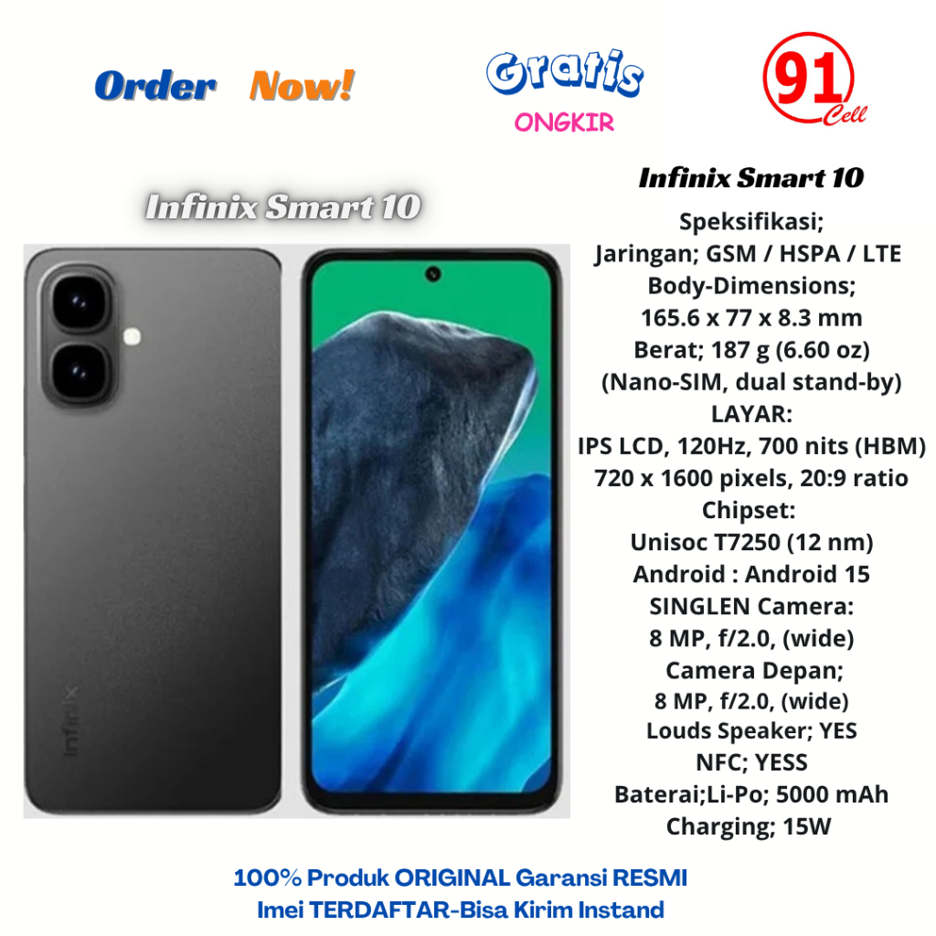 Infinix smart 10/smart10 4g Original (Ram4/128Gb)-(Ram4/64Gb) up to 8gb Garansi Resmi 1 tahun