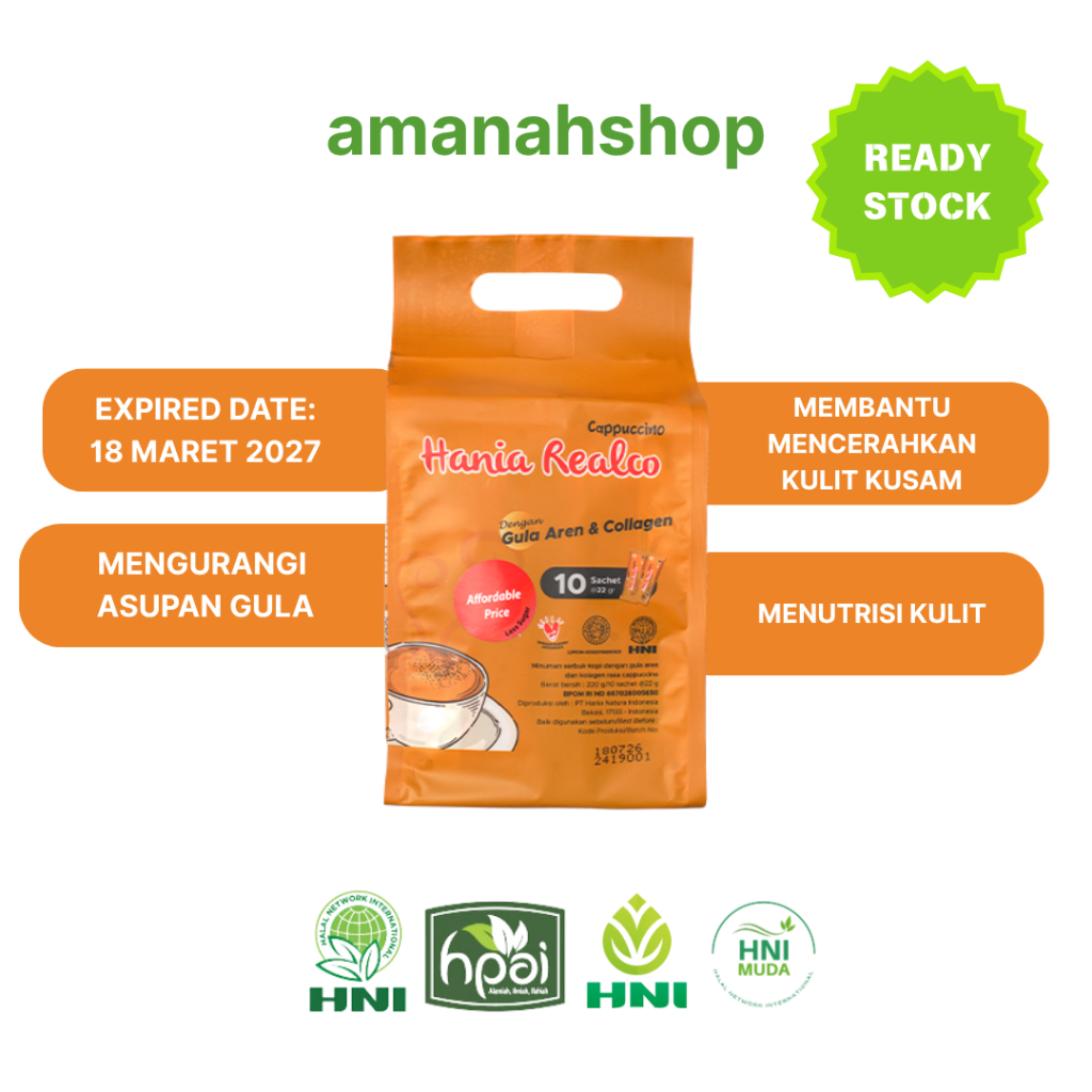 

Hania Realco Cappucino Less Sugar HNI HPAI Isi 10 Sachet
