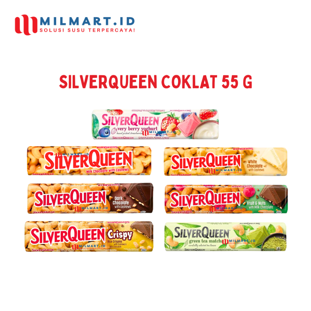 

SILVERQUEEN COKLAT BAR 55 G CHUNKY CASHEW CHOCOLATE MATHCA ALMOND COKELAT CAMILAN JAJANAN SILVER QUEEN