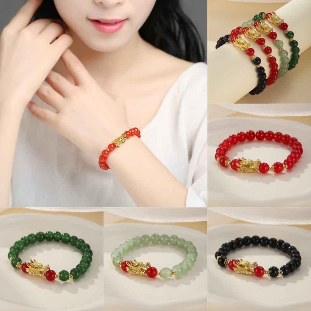 17KM Jewelry,Gelang batu giok, batu giok berwarna-warni, desain naga, gelang untuk wanita.
