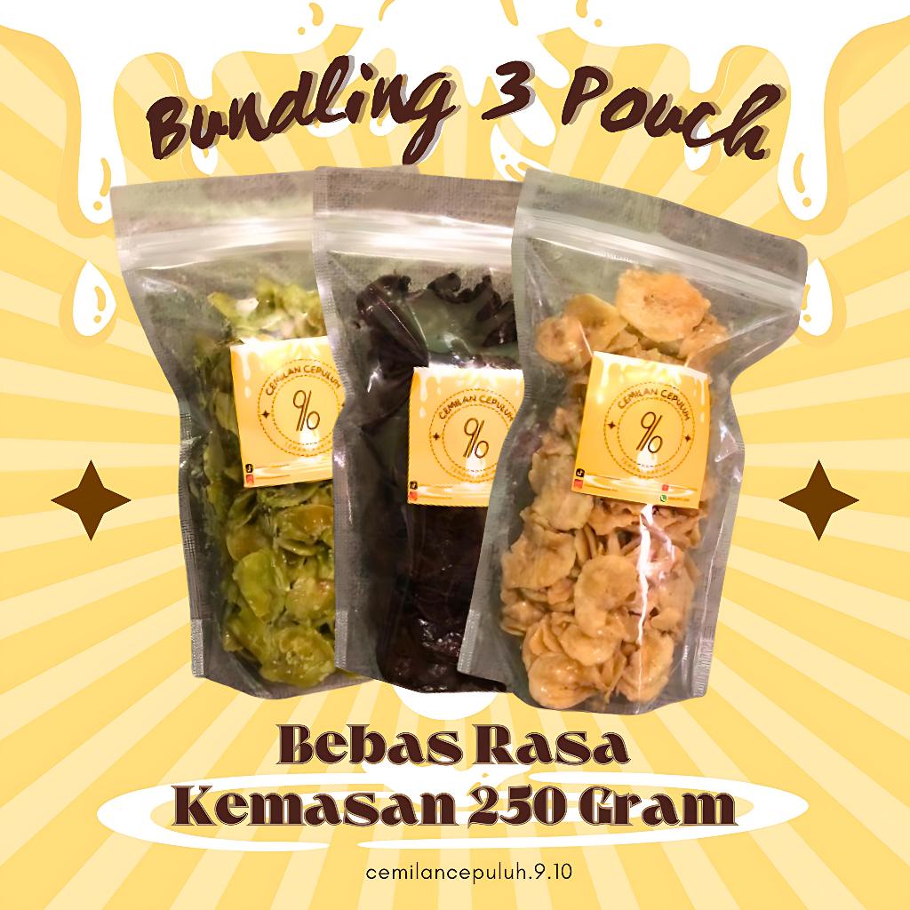 

PAKET BUNDLING 3 POUCH KEMASAN 250 GRAM KERIPIK PISANG LUMER VIRAL CEMILANCEPULUH.9.10