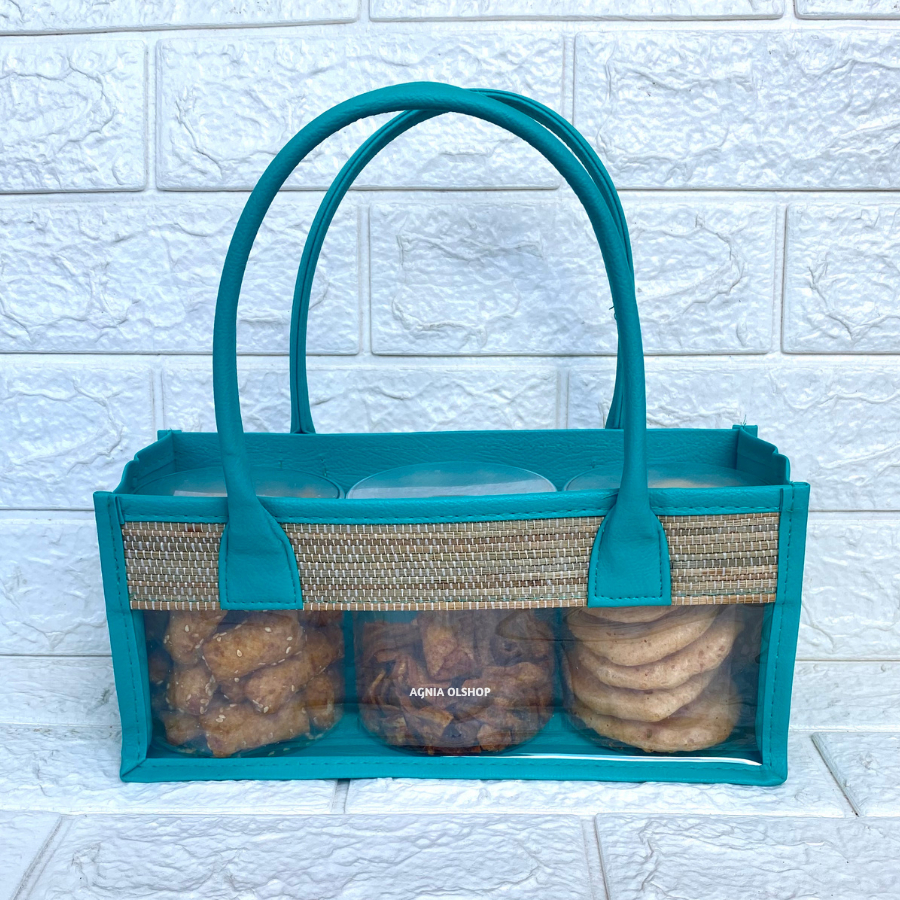 

Tas Mika Parcel Mendong (Hijau Tosca) Untuk Isi 3 Toples Silinder Keranjang Hampers Mika