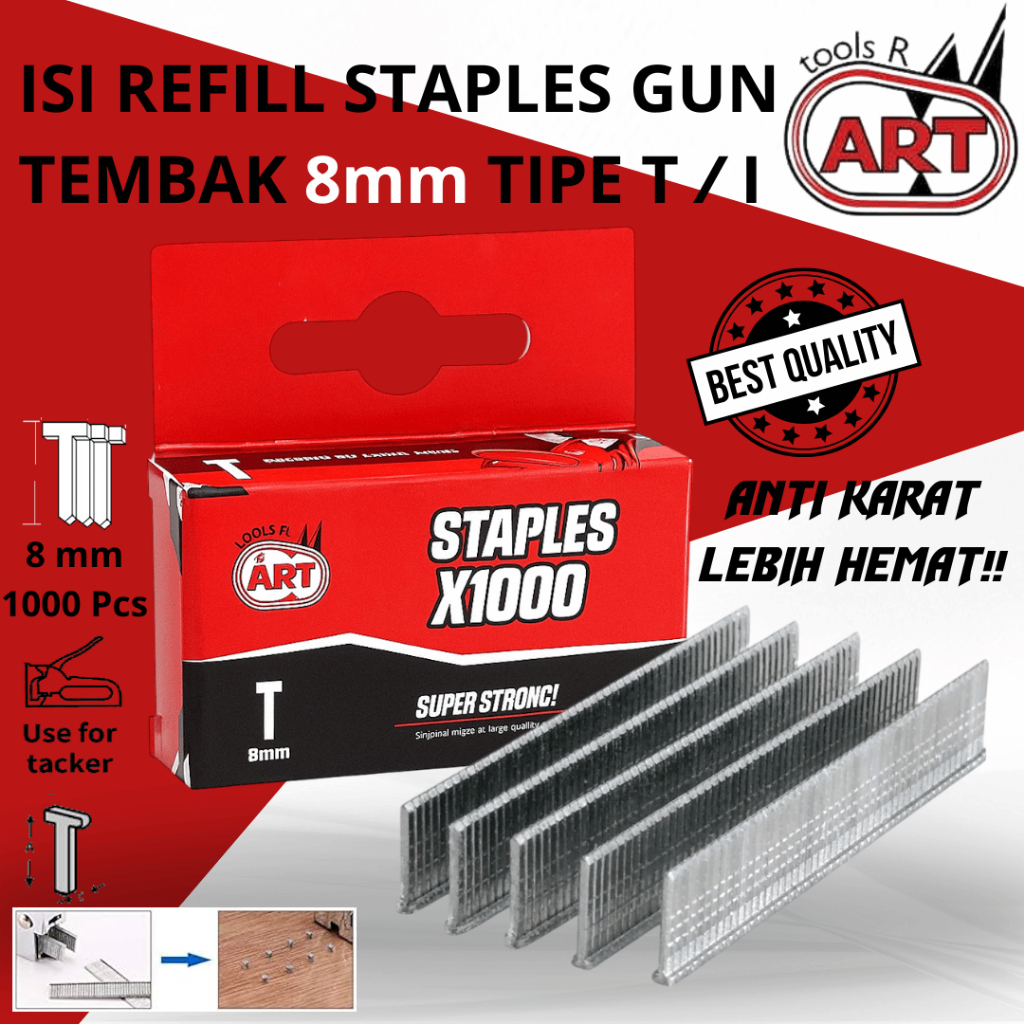 

Isi Stapler Tembak Isi Hekter TYPE T 1000pcs Refill Staples Guntrecker Anti Karat Isi Staple Gun Manual