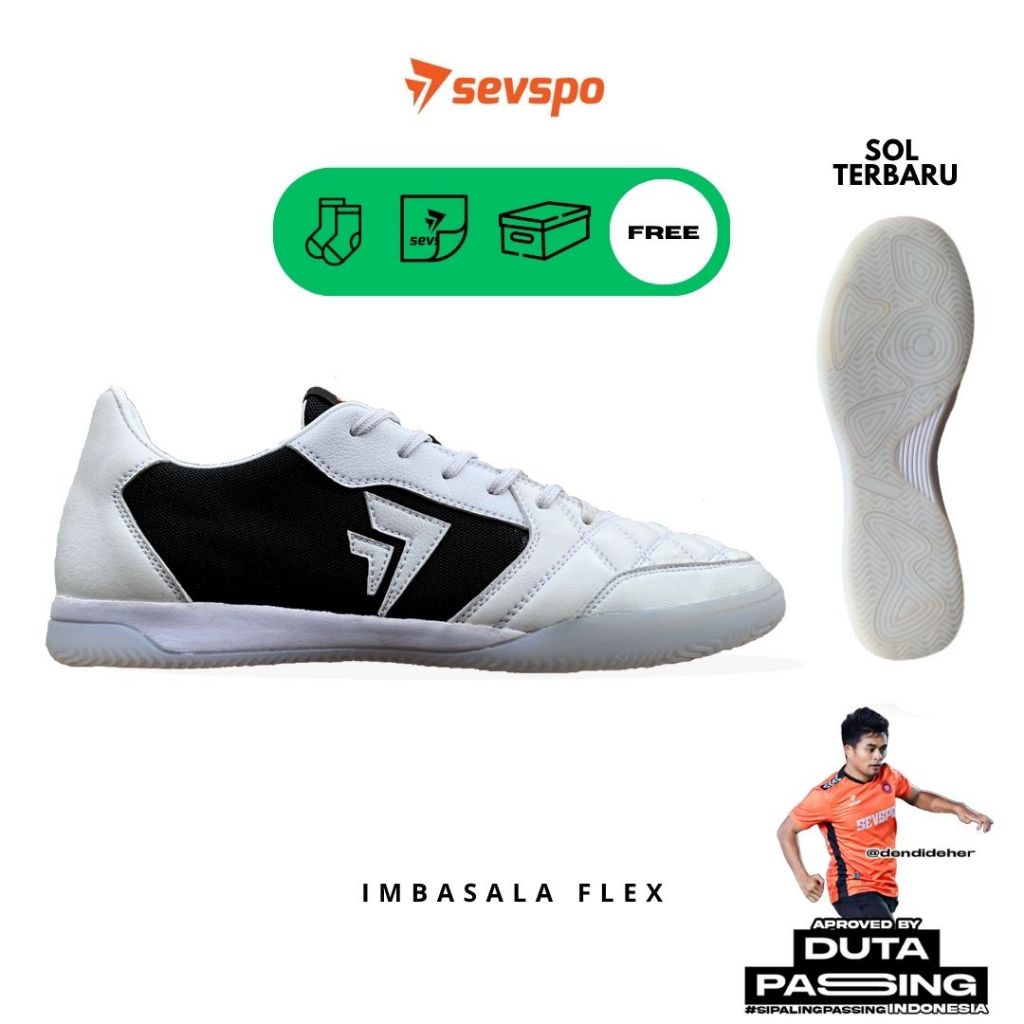 (Promo SEVSPO) Sepatu Futsal Imbasala Flex White - Anti Licin cit cit Nyaman dan Empuk