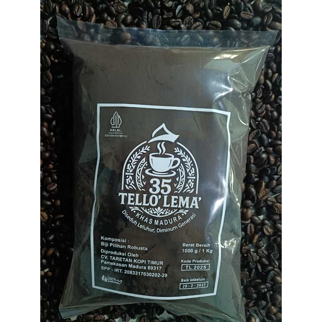 

KOPI 35 TELLO' LEMA' - KOPI KHAS MADURA BIJI PILIHAN ROBUSTA 1 KG | KUALITAS PREMIUM HARGA MURAH | RASA PAHIT YANG KUAT & AROMA KOPI KHAS