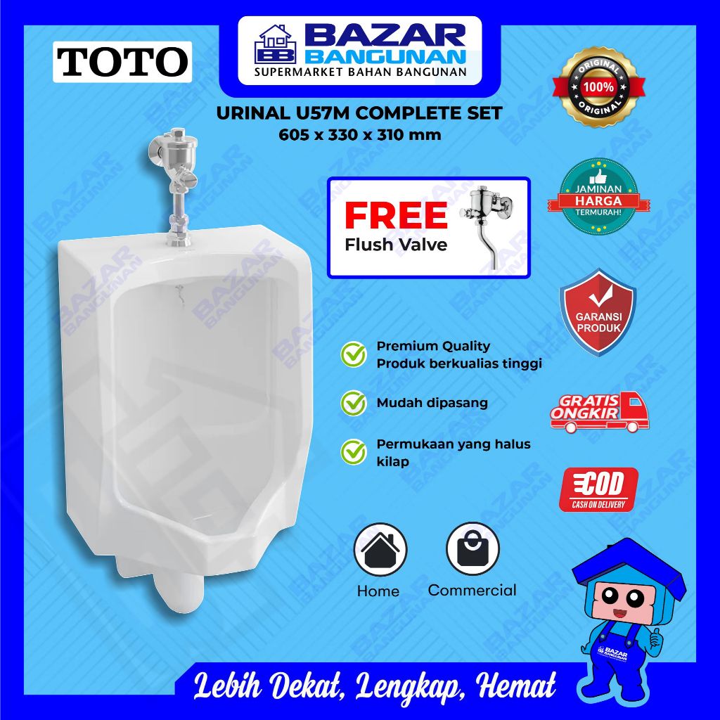 Toto - Urinal Urinoir Closet Kloset Toilet Pria Berdiri Muslim U 57 M U57M Complete Komplit Set