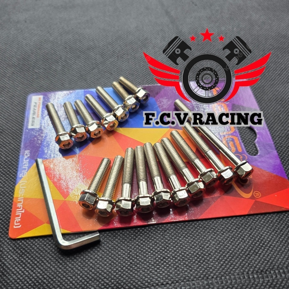BAUT HENG PROBOLT SET BAK MESIN 2 KUNCI KANAN KIRI RX KING RXZ THAILAND CHROME 17 PCS FREE KUNCI L