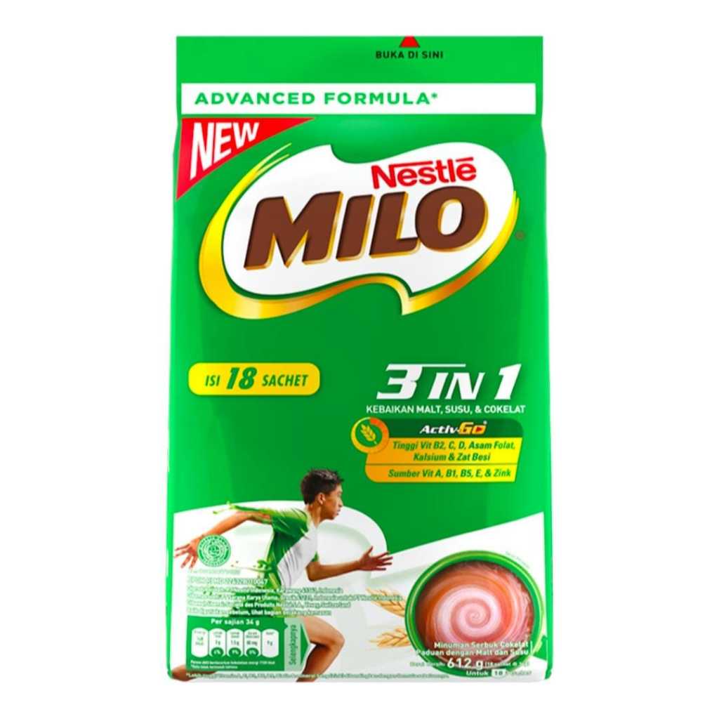 

Nestle Milo 3 in 1 Minuman Cokelat Malt Susu Isi 18 Sachet Formula Terbaru