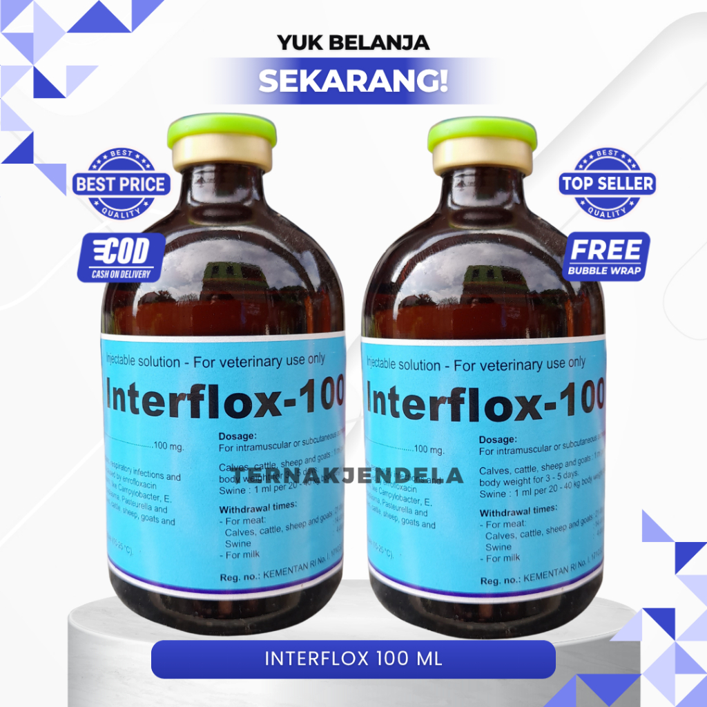 Interflox 100 ml Injeksi - Antibiotik Untuk Saluran Pencernaan dan Pernafasan Pada Hewan