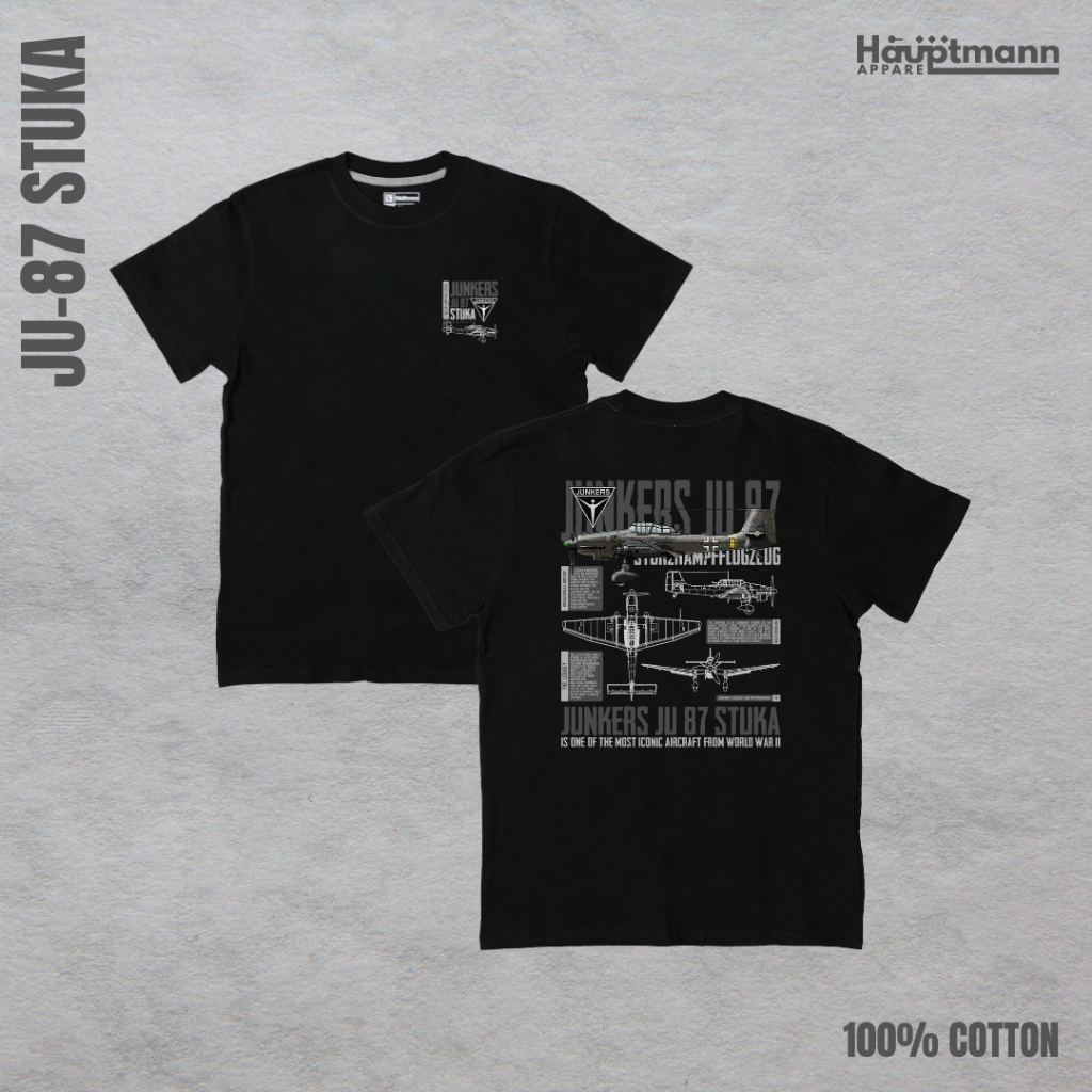 Hauptmann T-Shirt/Kaos Bomber Ju 87 Stuka Jerman - Hitam