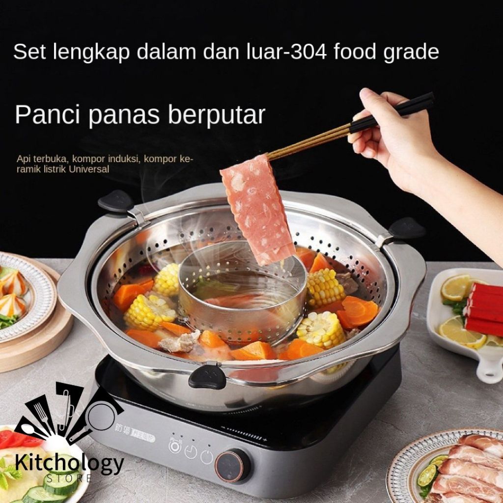 Panci Hotpot Shabu Shabu Sekat 2 Food Grade Panci Sekat 2 Rasa Kompor Gas - HG01