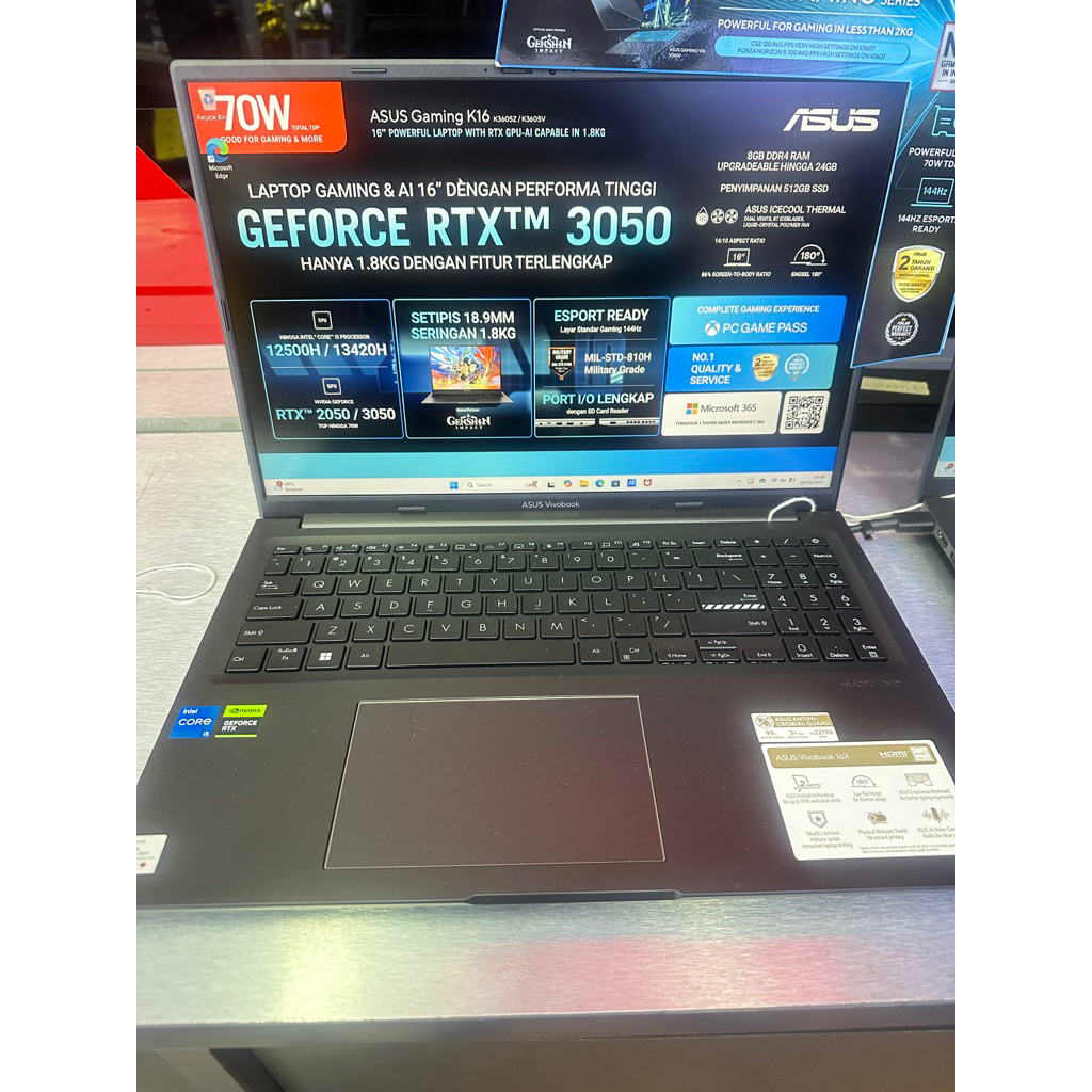 LAPTOP ASUS VIVOBOOK GAMING K16  CORE I5-13420H RAM 16GB SSD 512GB VGA RTX3050 4GB 16 INCH