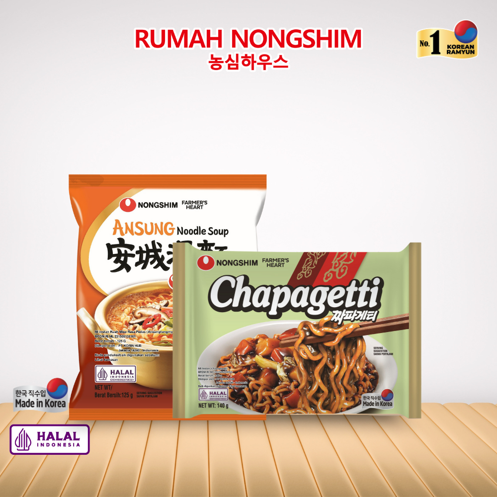 

Bundling MIX - Nongshim Ansungtangmyun 125 gram & Chapagetti ORIGINAL 140 gram [Bundling Noodles]