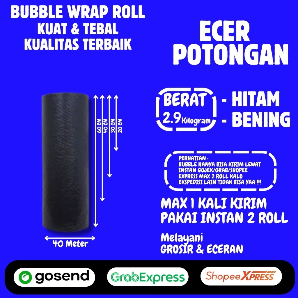 

Bubble Wrap Hitam Eceran Potongan Berat 2.9kg Panjang 50meter
