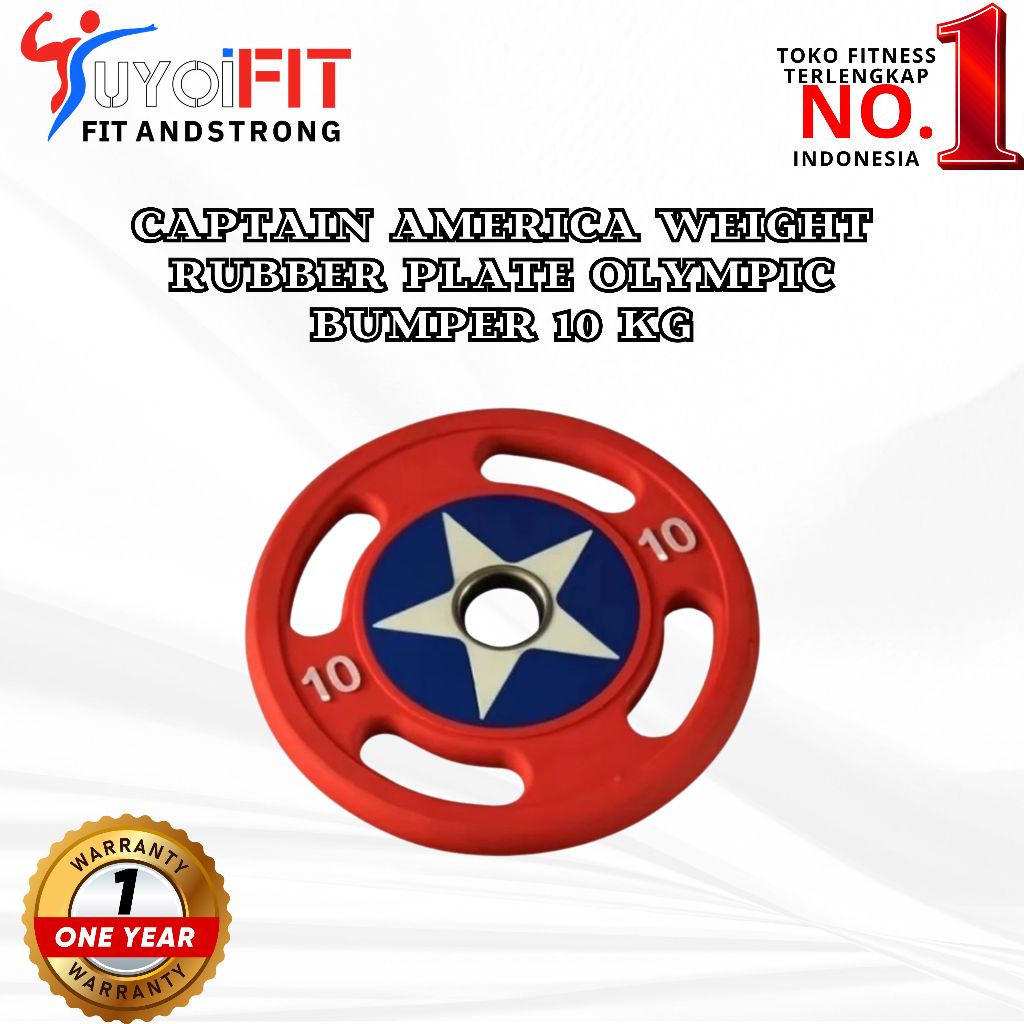 New Alat Olahraga Fitness Gym Captain America Weight Rubber Plate Olympic Bumper 10 Kg