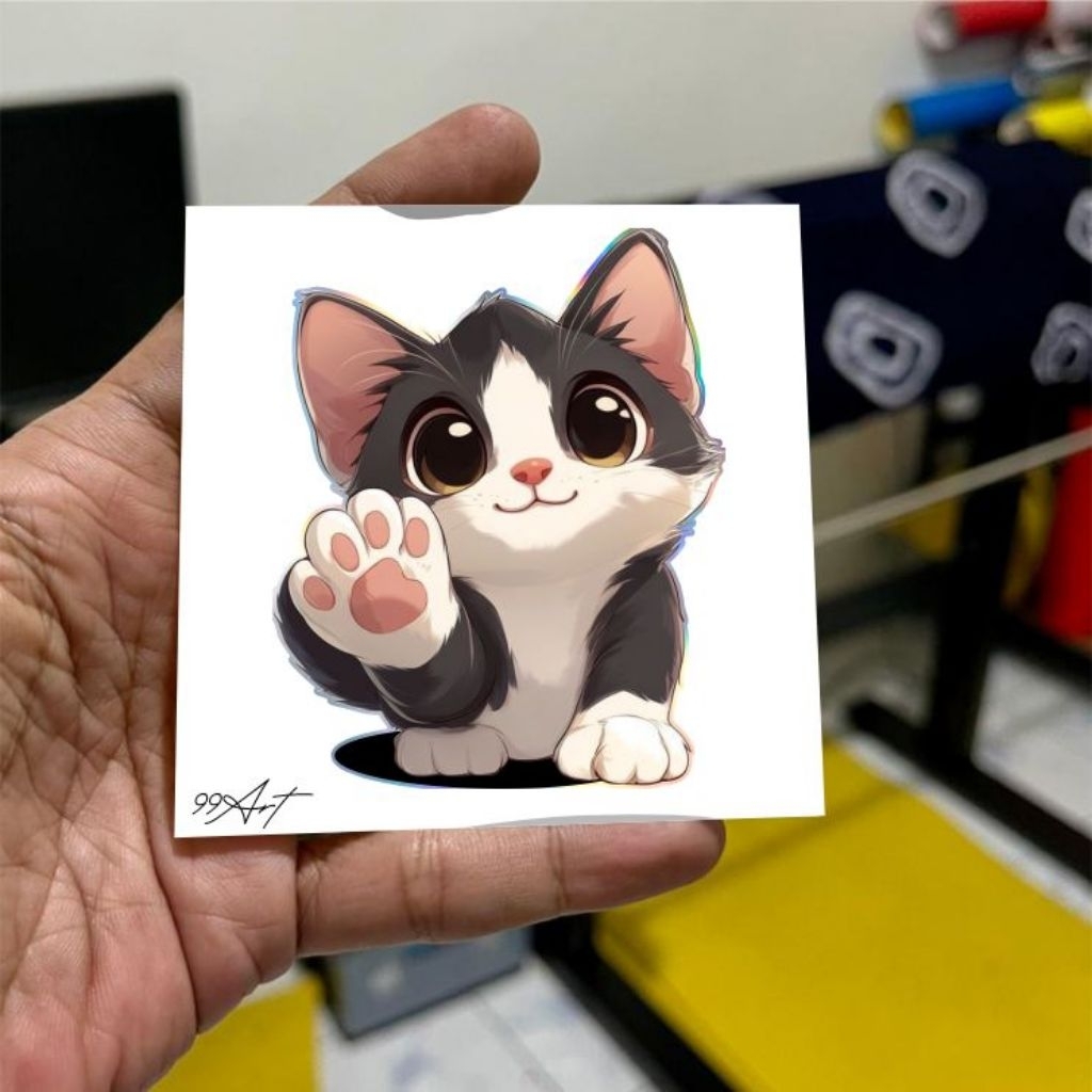 

stiker kucing lucu, kucing imut, stiker reflektive nyala dan hologram