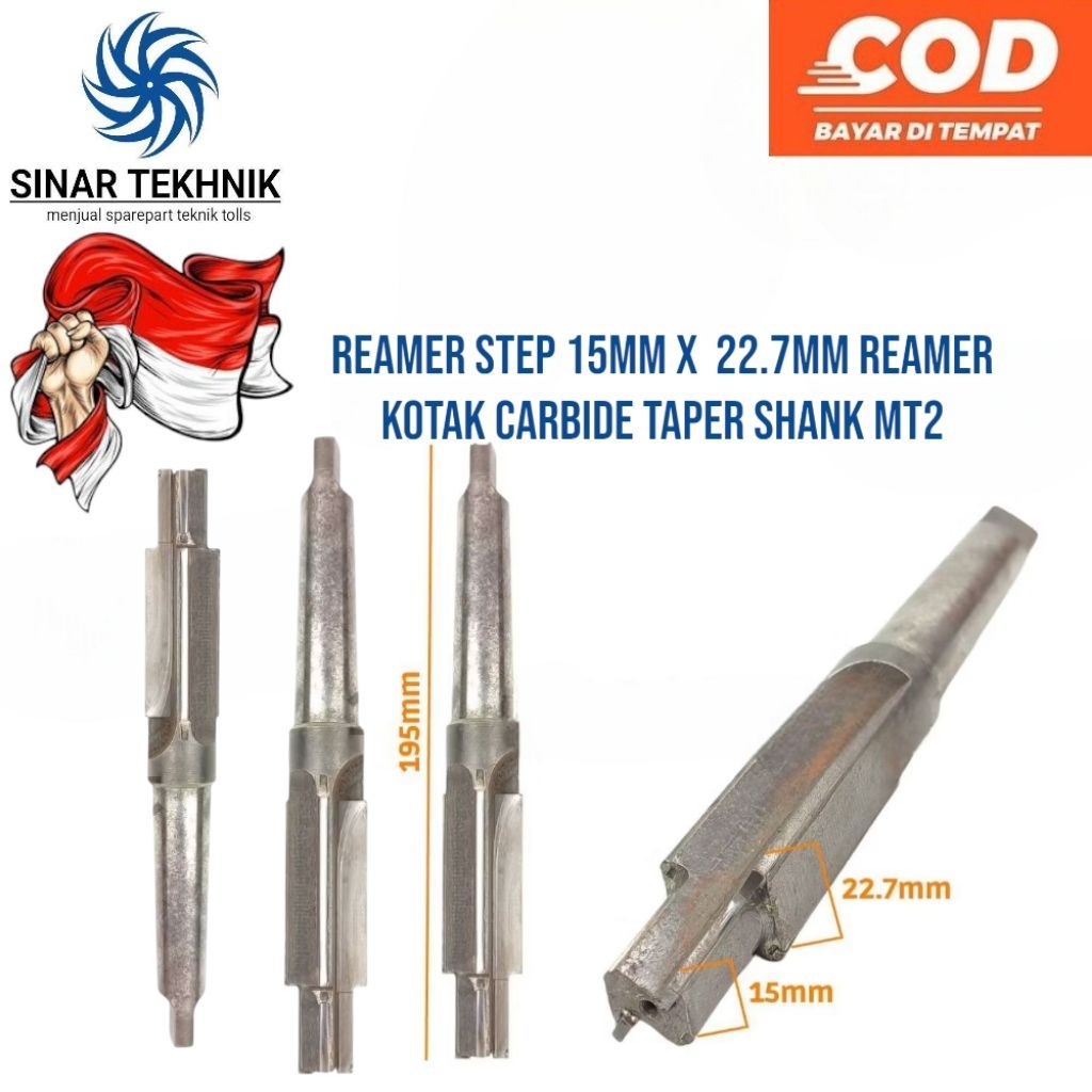 Reamer Step 15mm x  22.7mm Reamer Kotak Carbide Taper Shank MT2