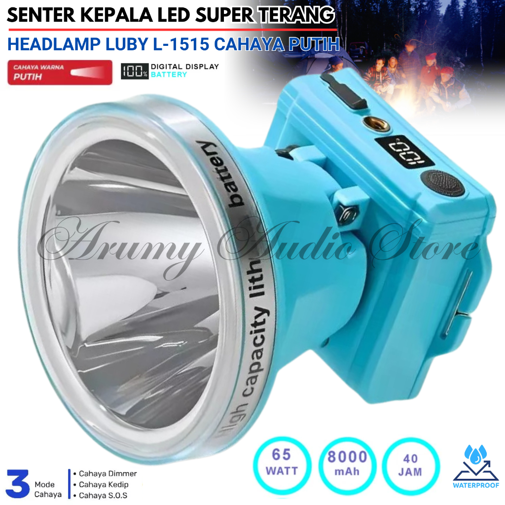 Senter Kepala Luby L1515 65w | Headlamp Luby 65watt L1515 Cahaya Putih | Senter Kepala Luby 65 Watt 