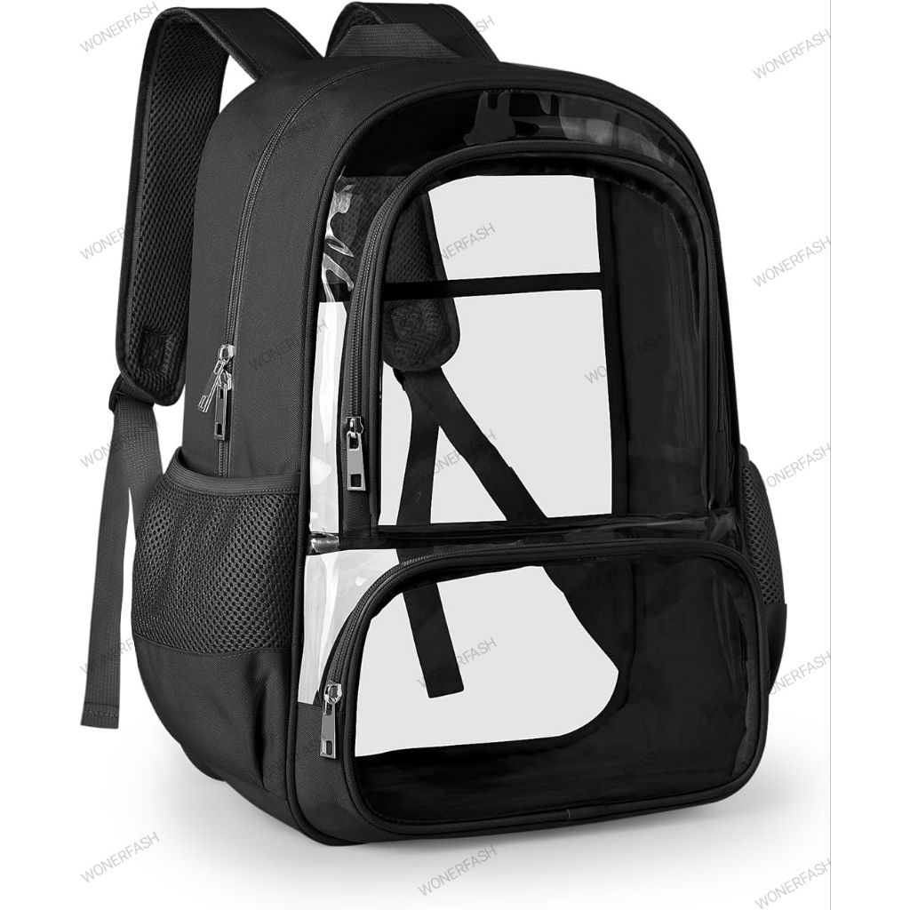 Backpack Porsea Black Transparan, Tas Ransel Transparan dari Kain & PVC dengan Tali yang Diperkuat u