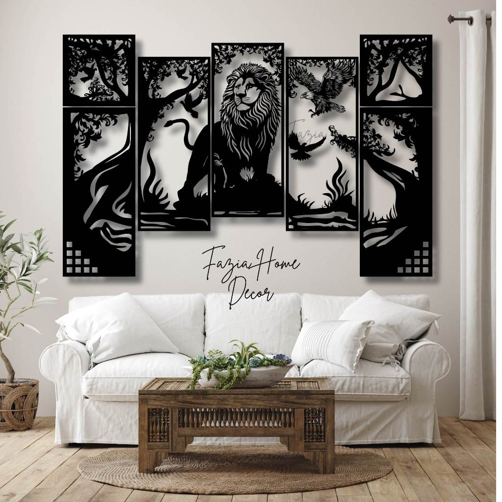 HIASAN DINDING TIGER 7 PANEL TEMA HEWAN SINGA ELANG MERPATI