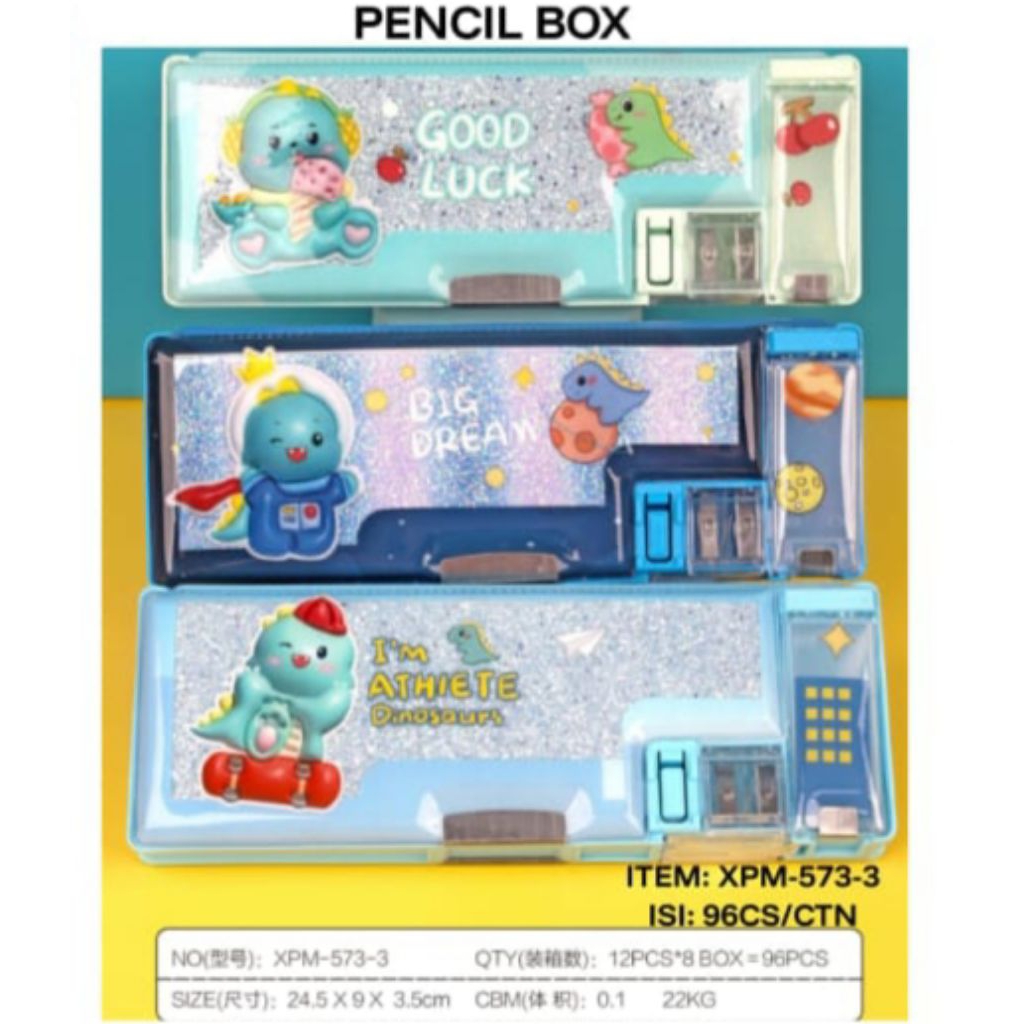 

Kotak pensil dino/tempat pensil magnetic/3D/timbul/pencil case dino/double serutan