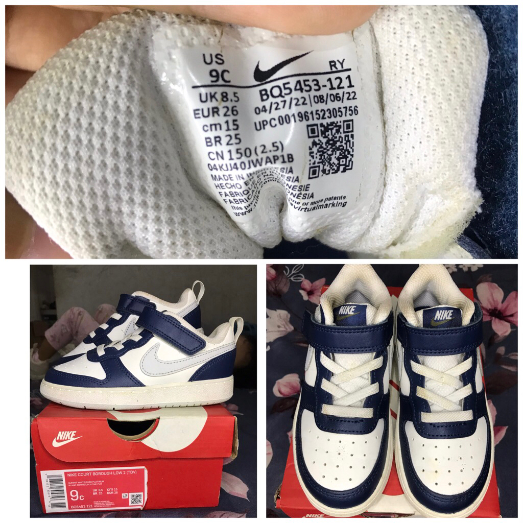 Preloved Nike Court Borough Low 2 size 9c (15cm) Toddler Shoes Sepatu Anak Sneakers Bekas