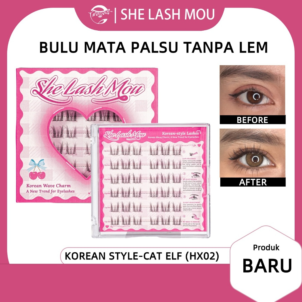 [TANPA LEM] HX02 SHE LASH MOU Bulu Mata Palsu Korean Style-Cat Elf Bulumata Natural Eyelash Extensio
