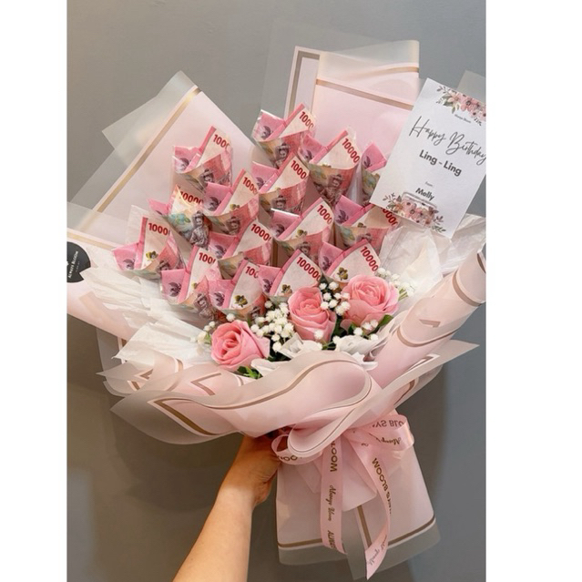 BUKET UANG/BUKET BUNGA UANG/MONEY BOUQUET/HADIAH ULANG TAHUN/KADO
