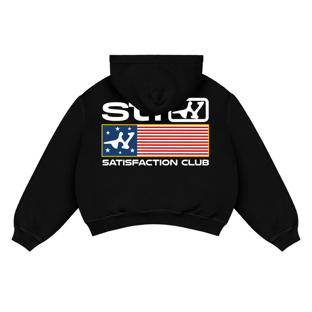 Satisfaction Hoodie  Zipper Boxy 375GSM FLAG Black