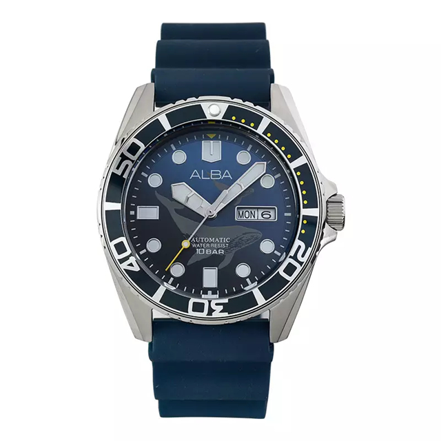 Alba Mechanical AL4621X1 Men Automatic Blue Whale Dial Blue Rubber Strap - Jam Tangan Alba Original