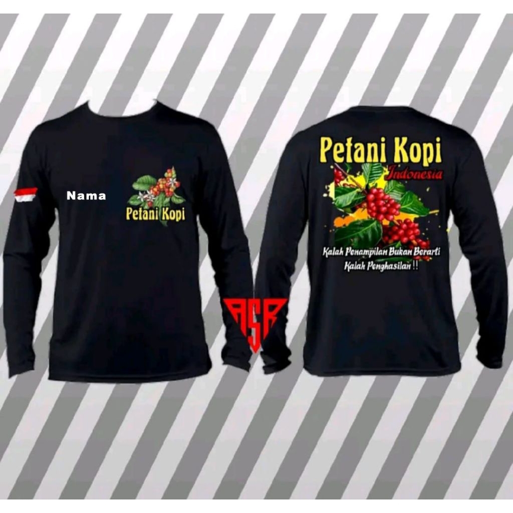 Kaos Lengan Panjang Petani Kopi New Logo Custom Nama