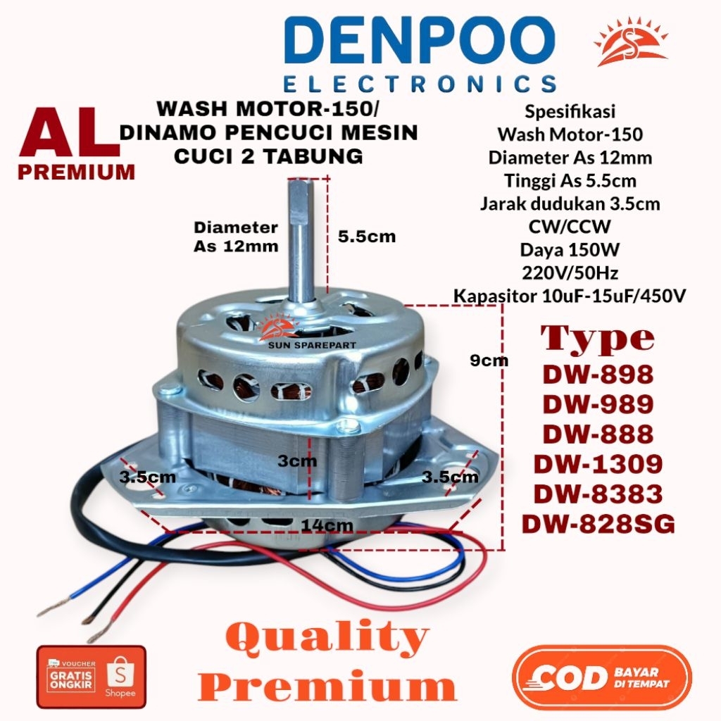 Wash motor/Dinamo Pencuci Denpoo Mesin cuci 2 Tabung DW-898/DW-989/DW-888/DW-1309
