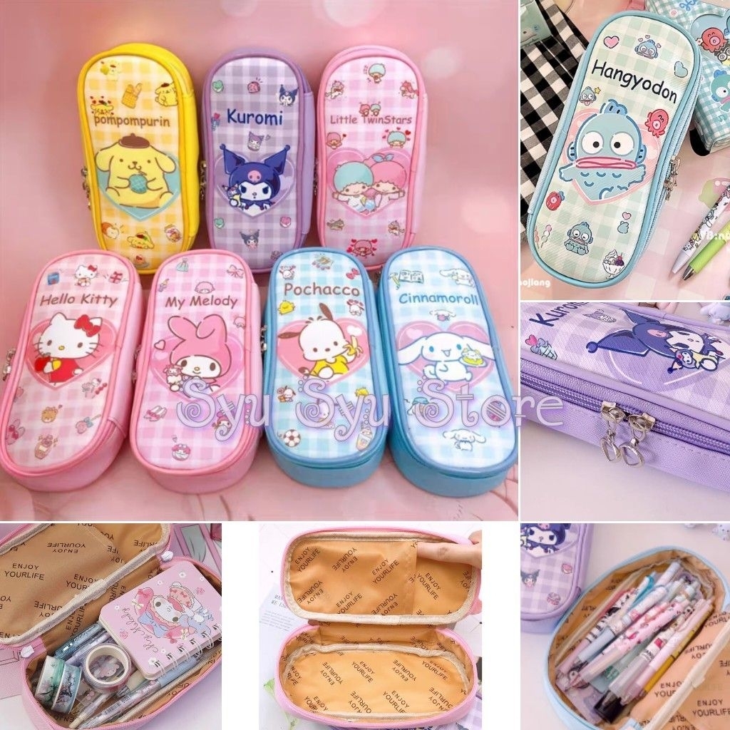 

Pouch tempat pensil Kuromi Melody Cinnamoroll Hello Kitty Pochacco Pompompurin Twin Stars Hangyodon LOVE